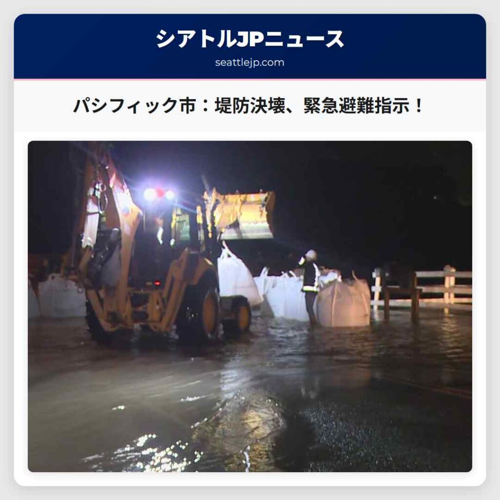 パシフィック市：堤防決壊、緊急避難指示！