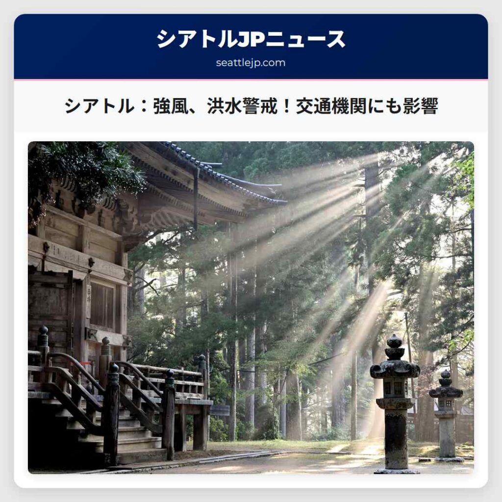 シアトル：強風、洪水警戒！交通機関にも影響