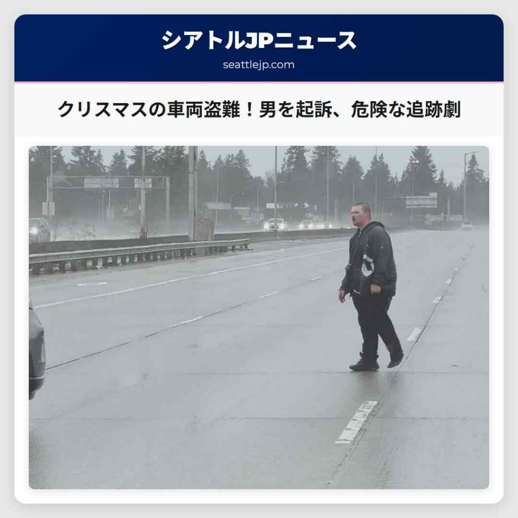 クリスマスの車両盗難！男を起訴、危険な追跡劇