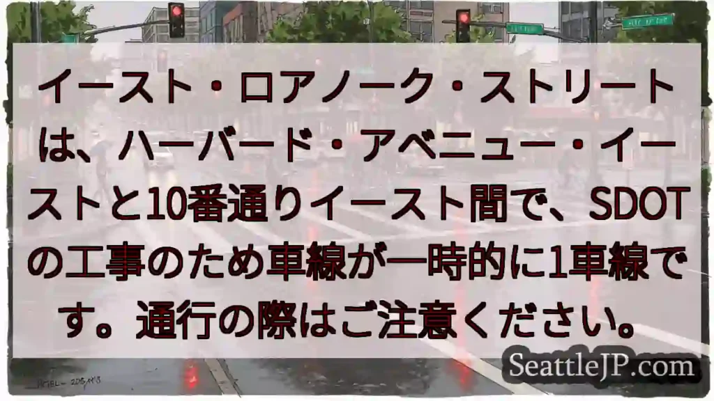 一時車線規制！通行注意！