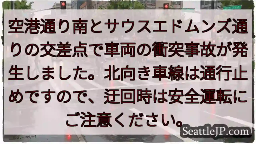 交差点で車両事故！北向き通行止め