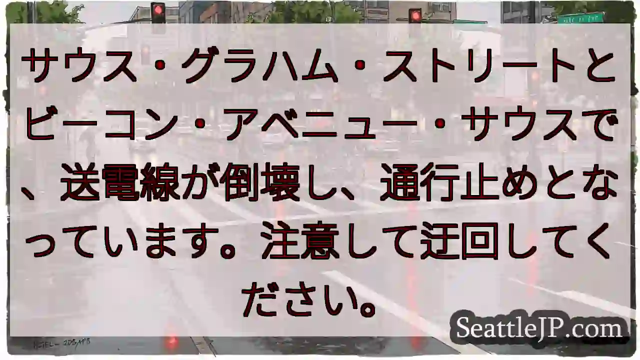 送電線倒壊！通行止め規制中