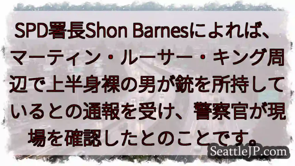 上半身裸の男、銃所持か？