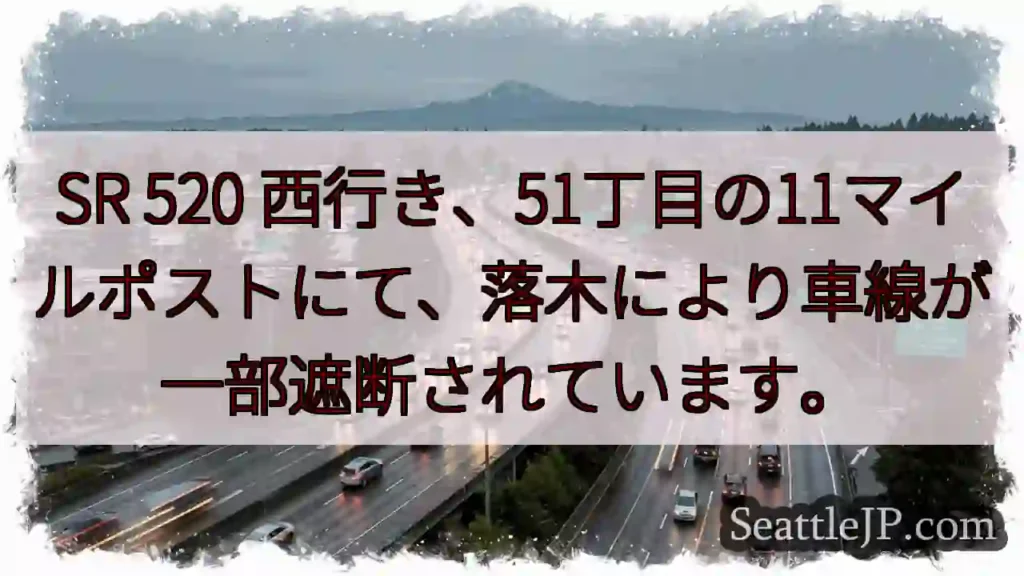 SR 520: 51丁目、木の影響で車線規制