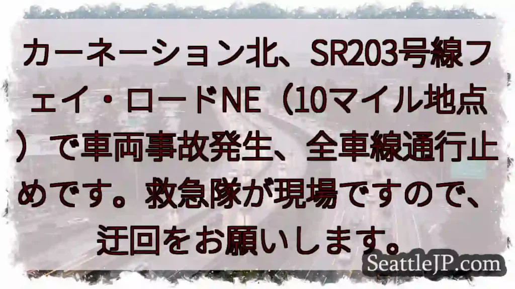 事故発生！SR203号線、全車線通行止め