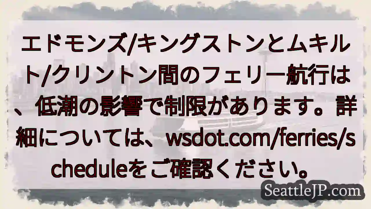フェリー航行：低潮で制限あり🌊
