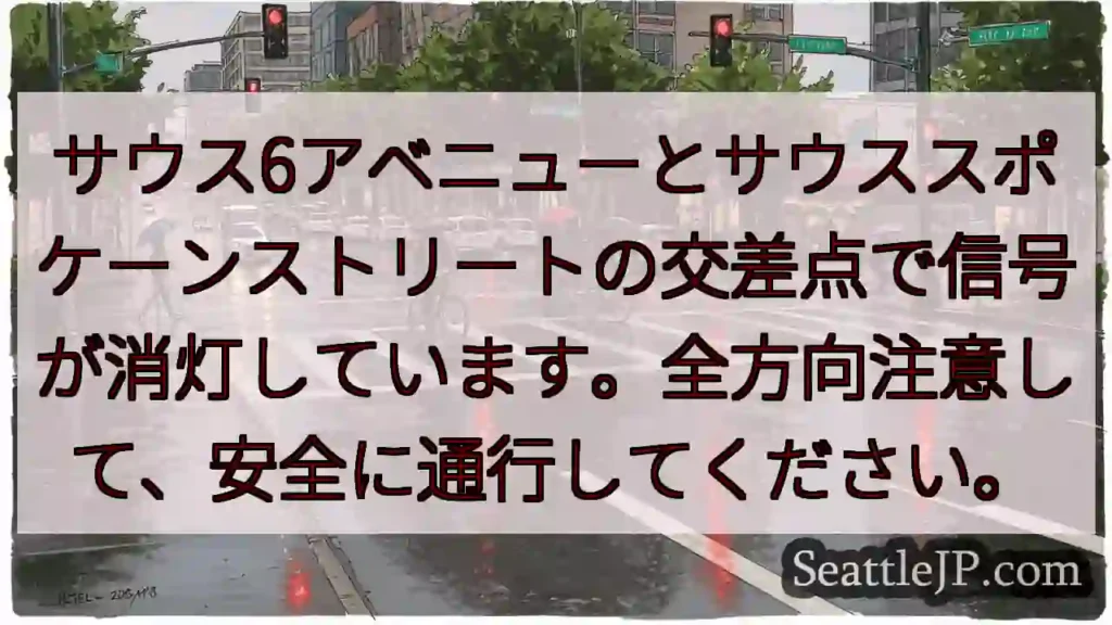 信号停止！注意して安全に通行。