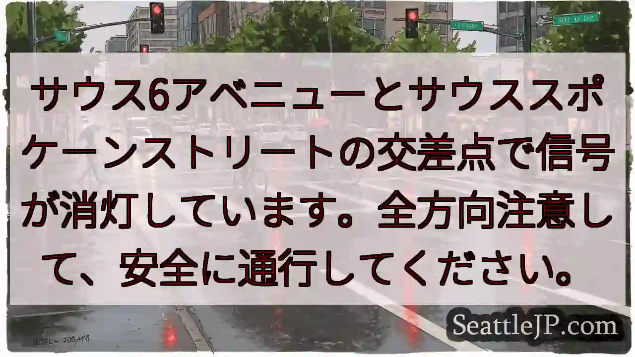 信号停止！注意して安全に通行。