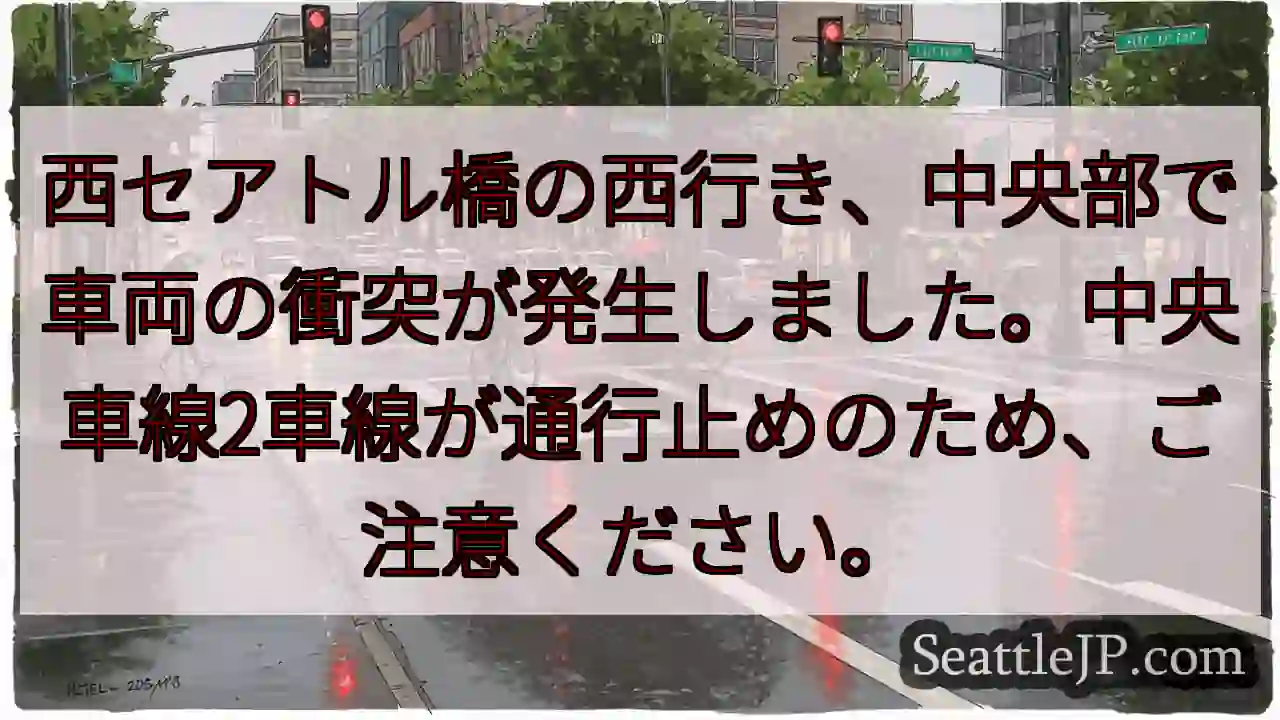 西セアトル橋：車両事故発生！中央車線通行止め