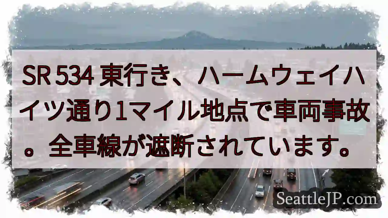 事故発生！SR 534 東行き 全線遮断