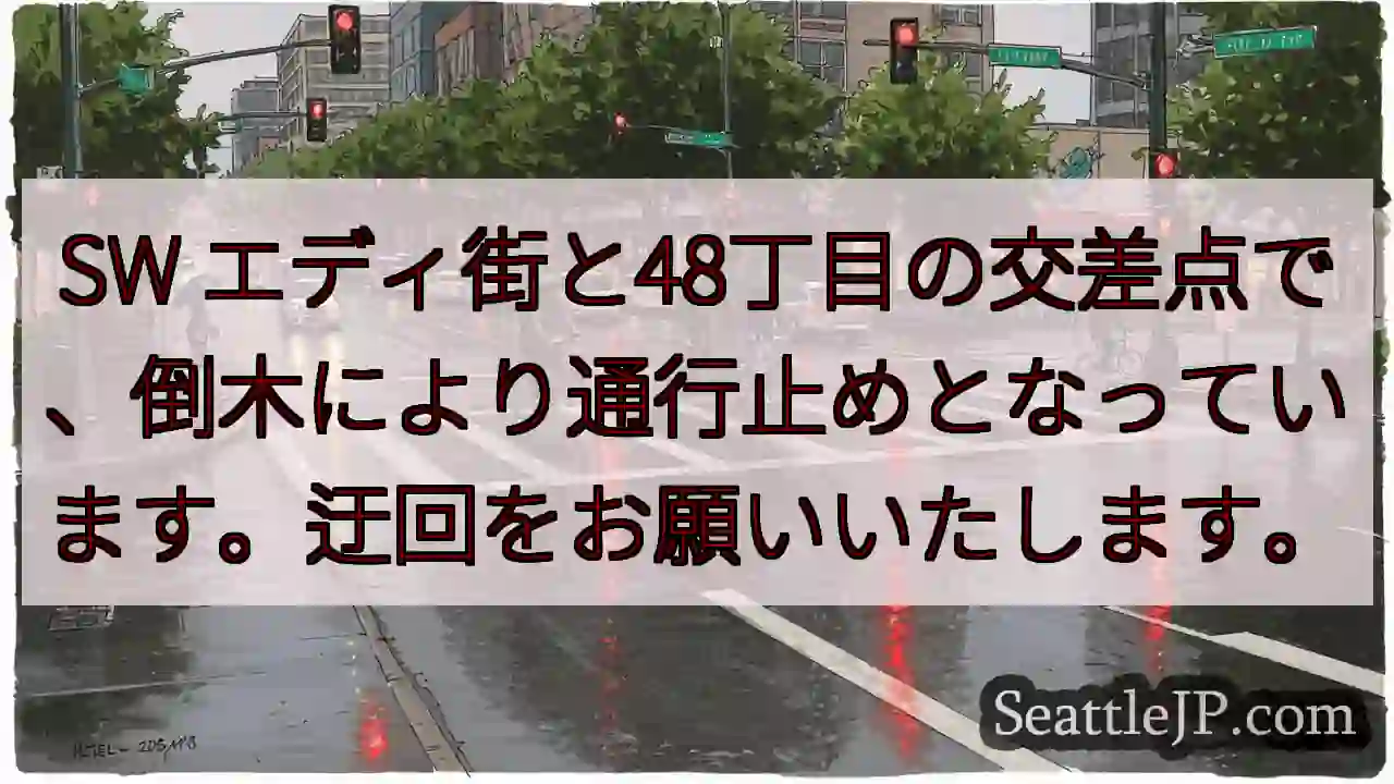倒木通行止め！迂回を