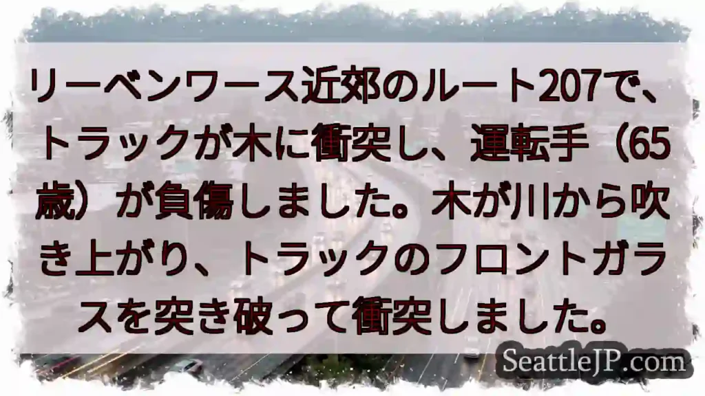 トラックと木！運転手負傷