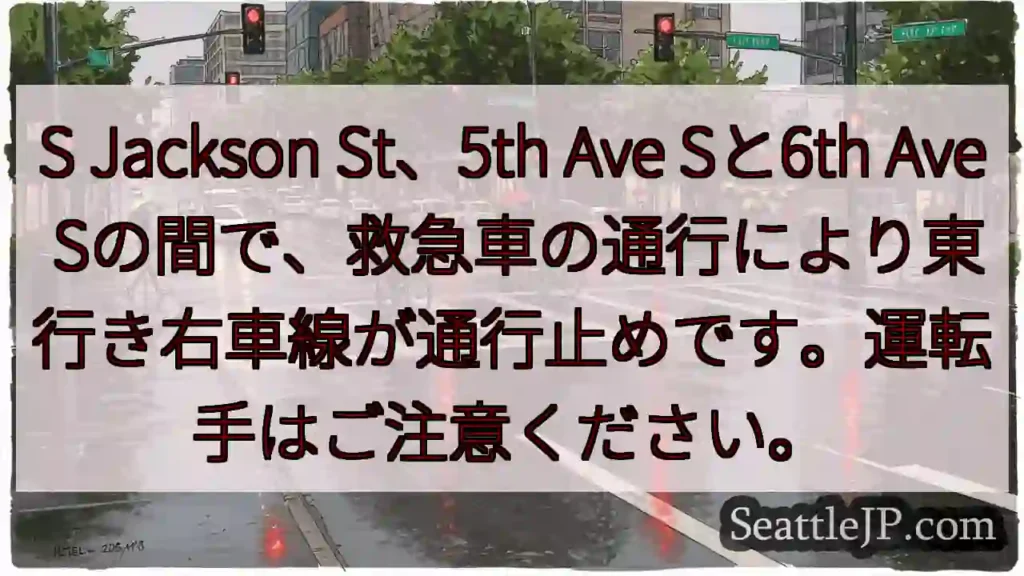 救急車通行:東行き右車線通行止め