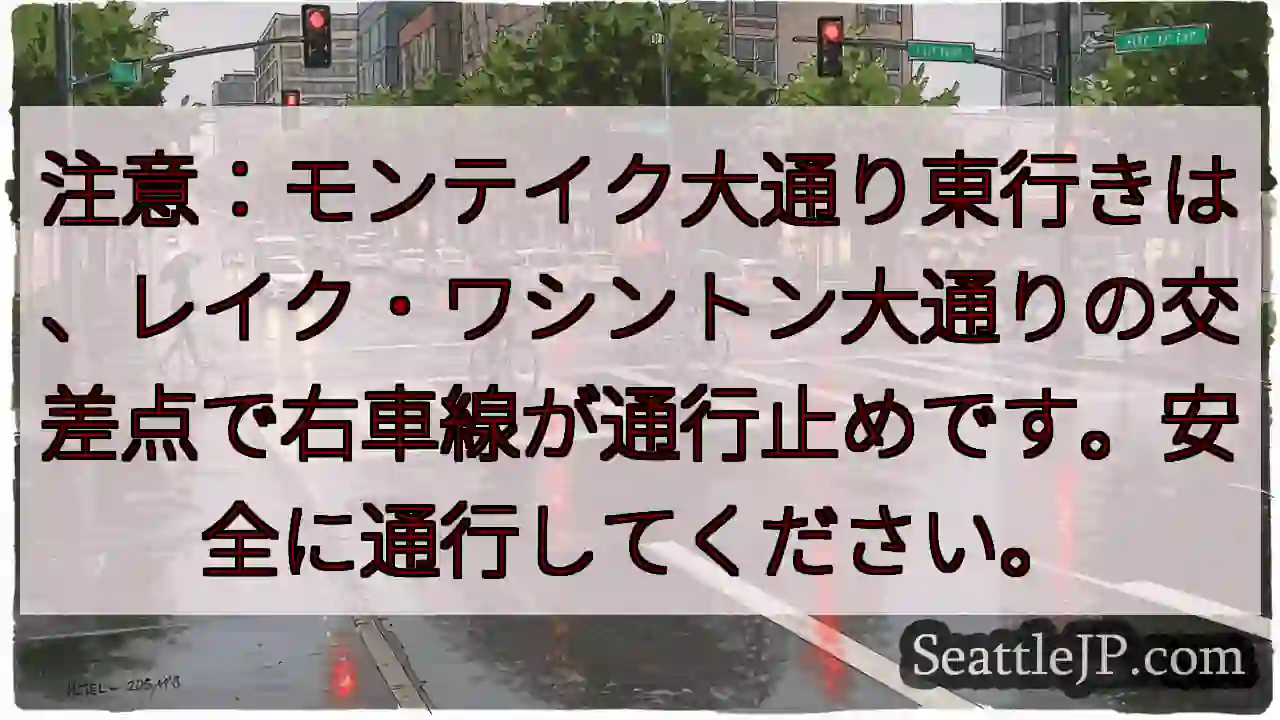 モンテイク東行き：右車線通行止め！