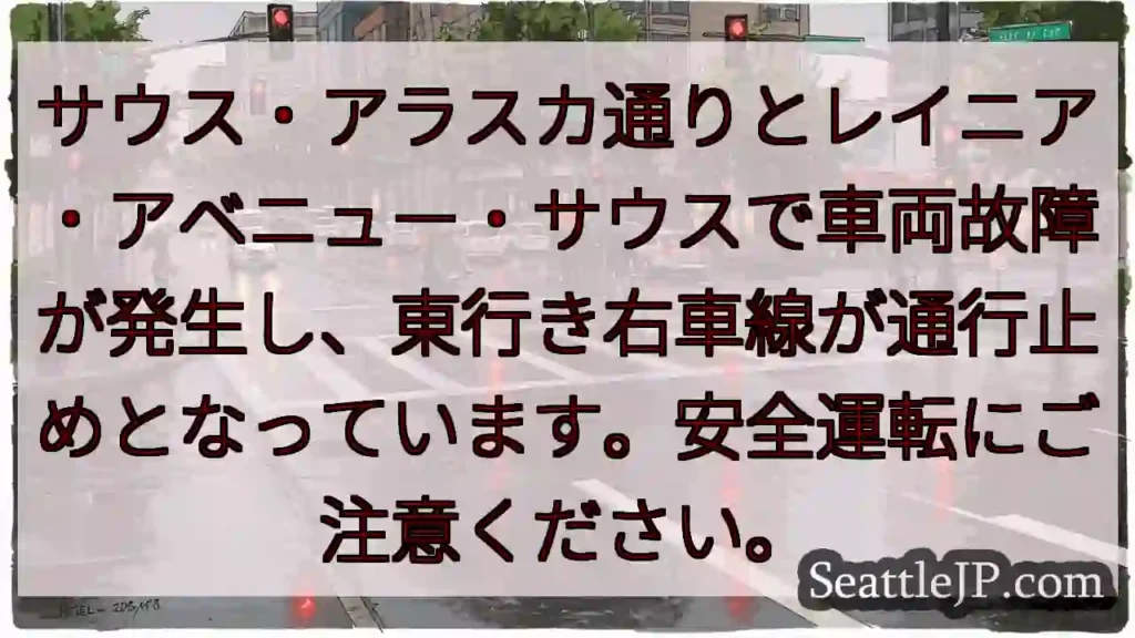 車両故障！右車線通行止め