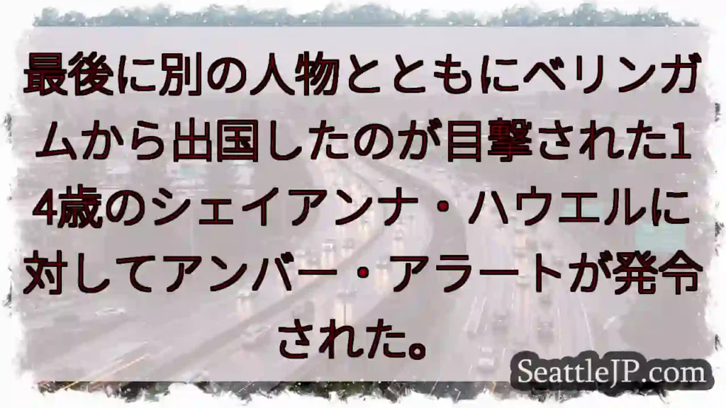 最後に別の人物とともにベリンガムから出国したのが目撃された14歳のシェイアンナ・ハウエルに対してアン