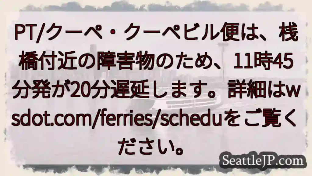フェリー遅延！11:45便、20分遅れ