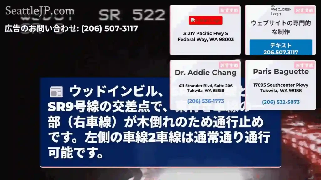 SR522・SR9交差点、木倒れ通行止め！