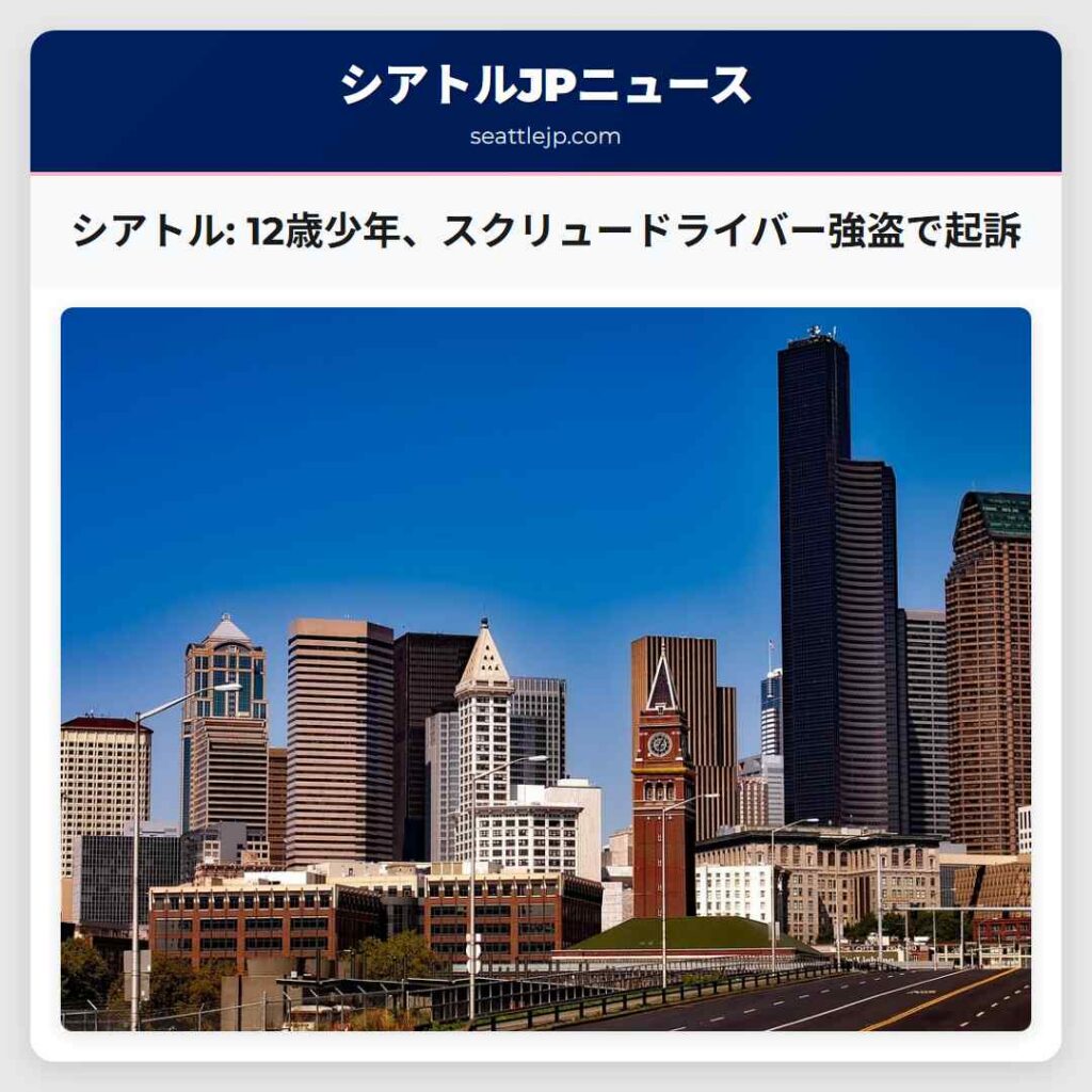 シアトル: 12歳少年、スクリュードライバー強盗で起訴