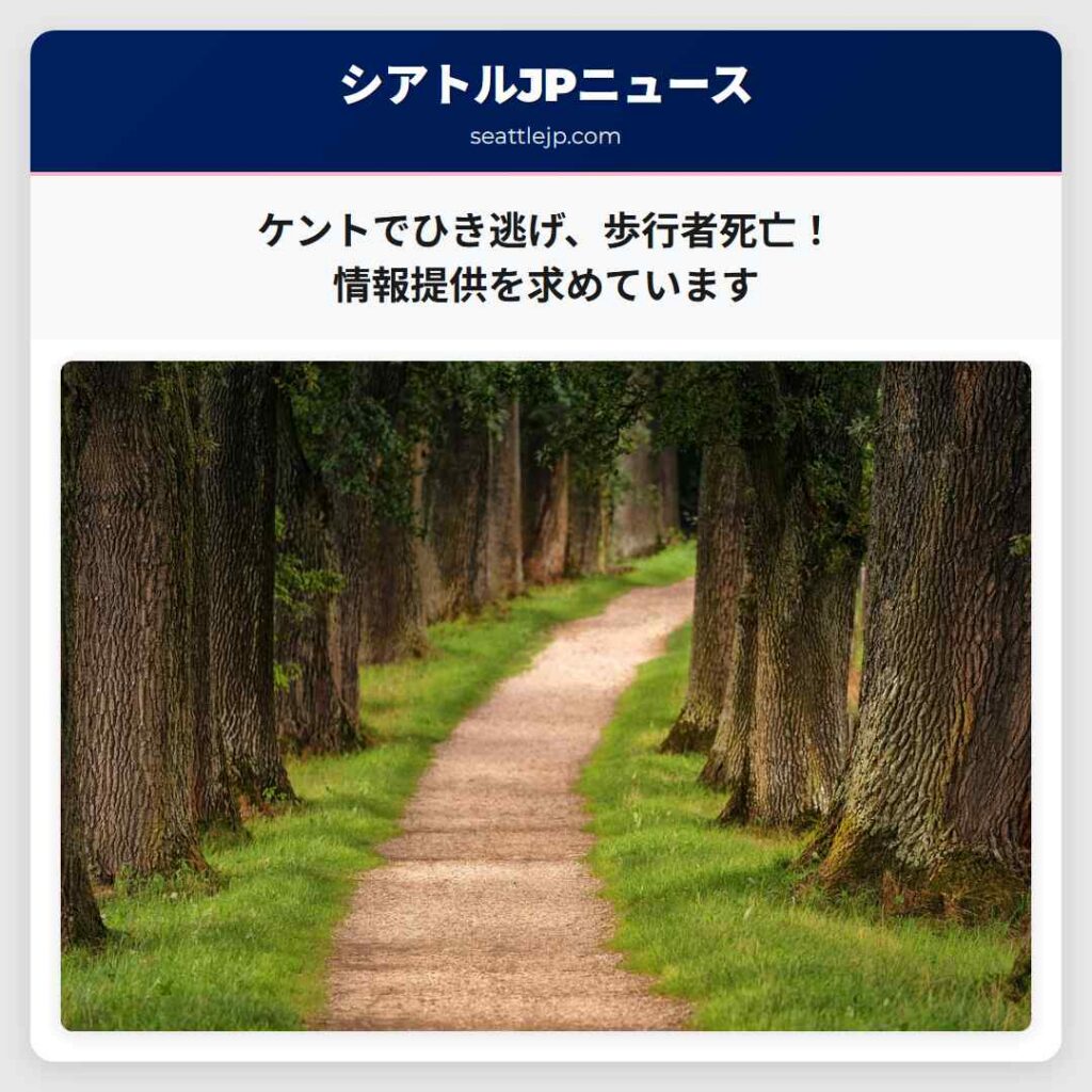 ケントでひき逃げ、歩行者死亡！情報提供を求めています