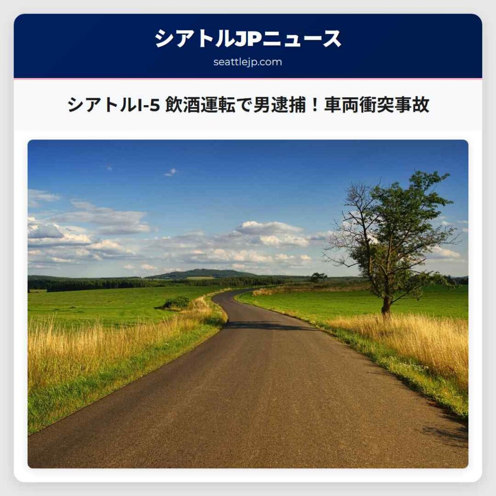 シアトルI-5 飲酒運転で男逮捕！車両衝突事故