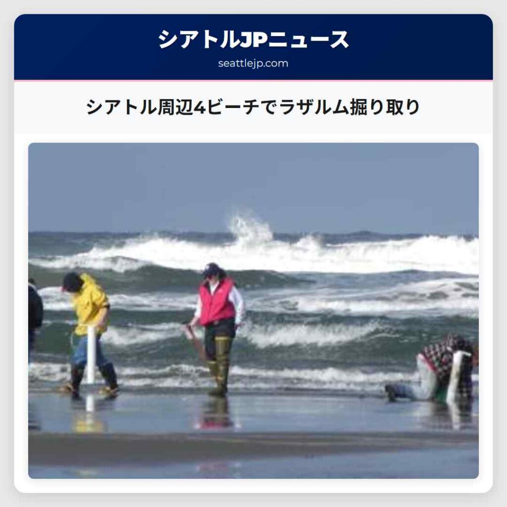 シアトル周辺4ビーチでラザルム掘り取り