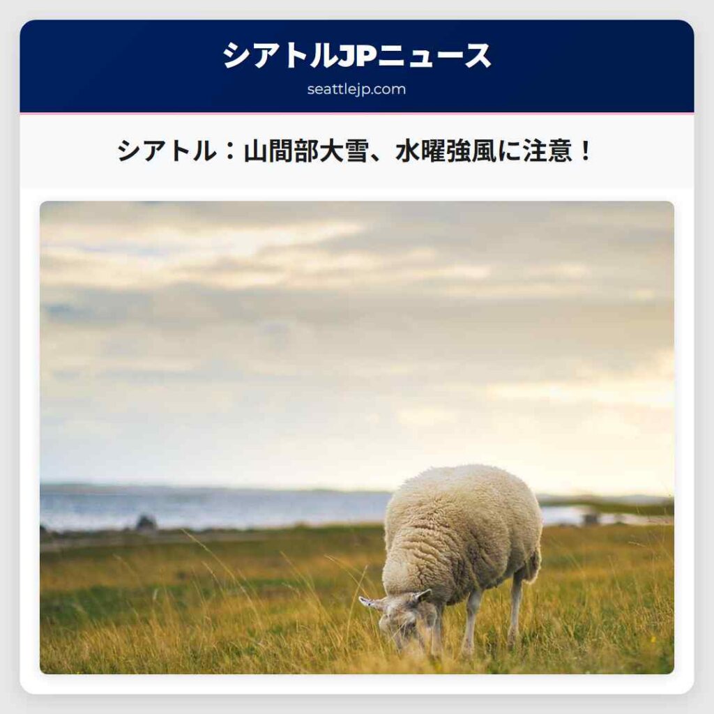 シアトル：山間部大雪、水曜強風に注意！