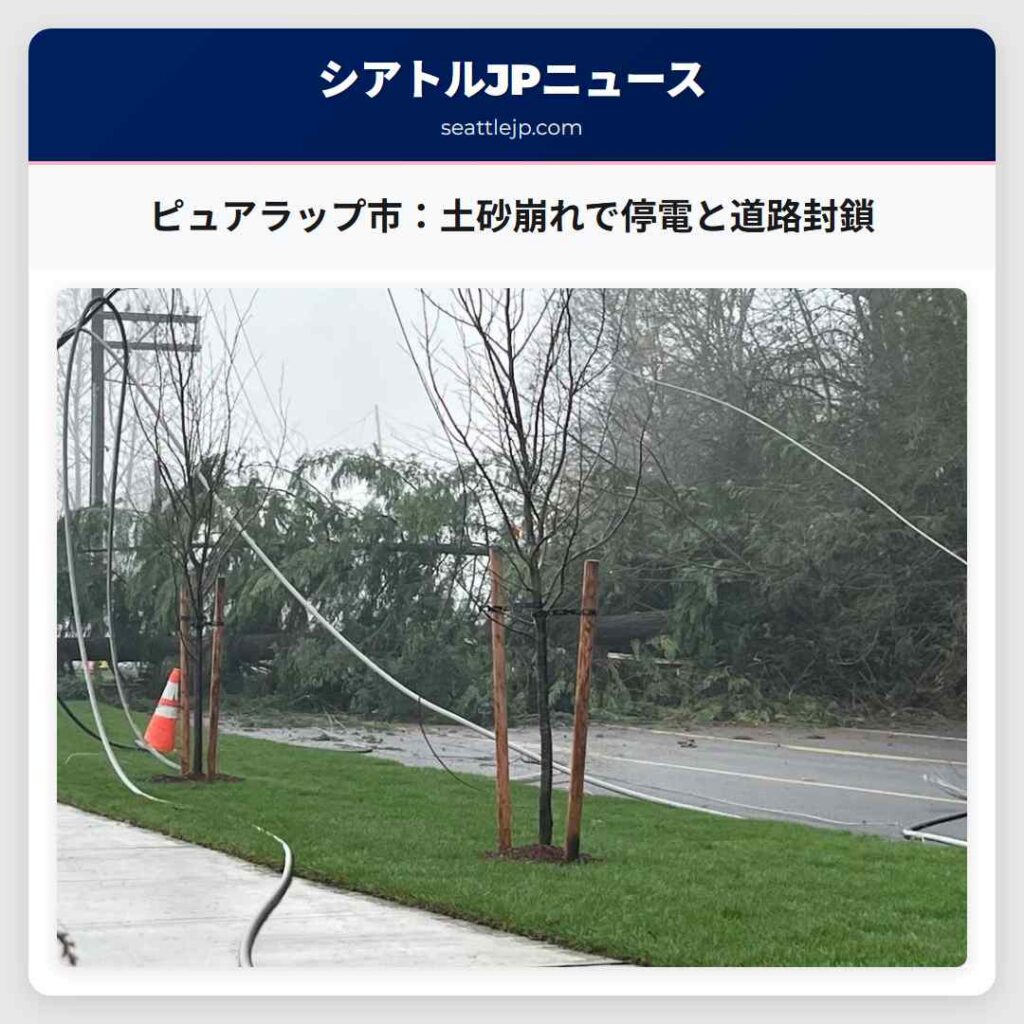 ピュアラップ市：土砂崩れで停電と道路封鎖