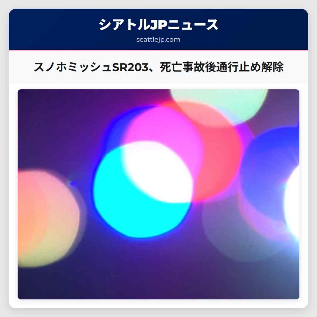 スノホミッシュSR203、死亡事故後通行止め解除