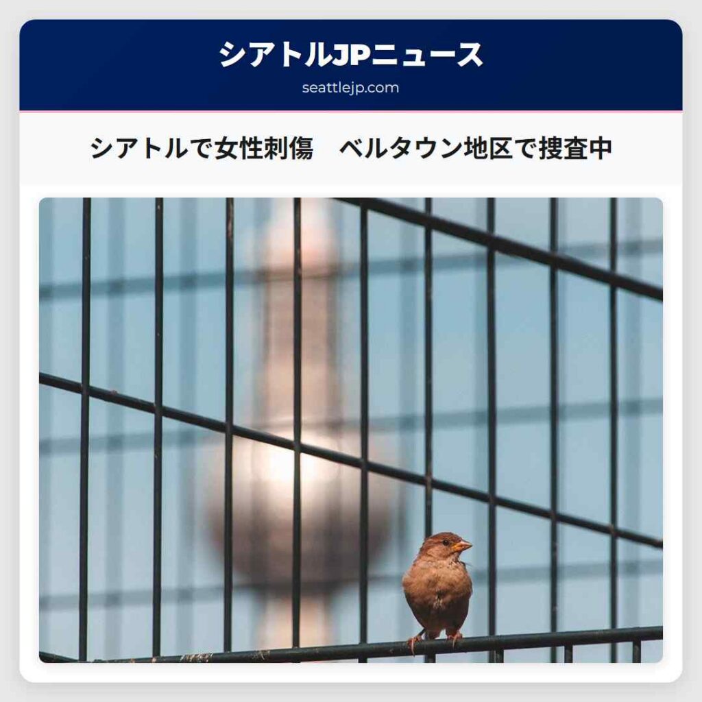 シアトルで女性刺傷　ベルタウン地区で捜査中