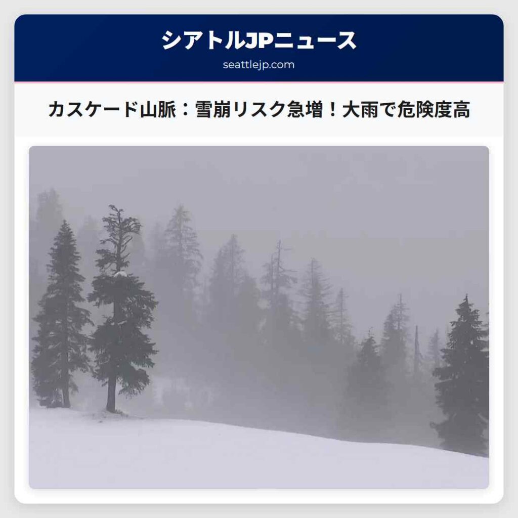 カスケード山脈：雪崩リスク急増！大雨で危険度高