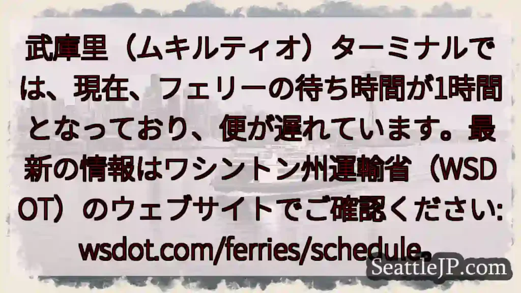 フェリー遅延：1時間待ち