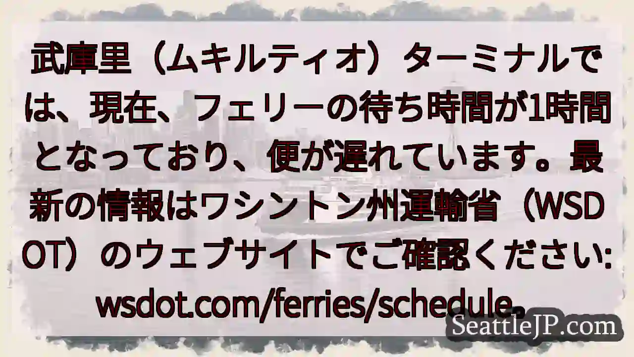 フェリー遅延：1時間待ち