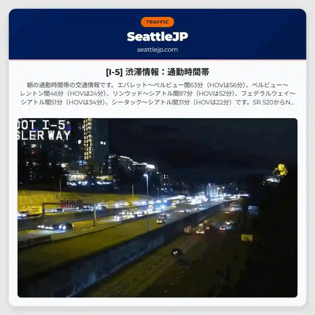 [I-5] 渋滞情報：通勤時間帯