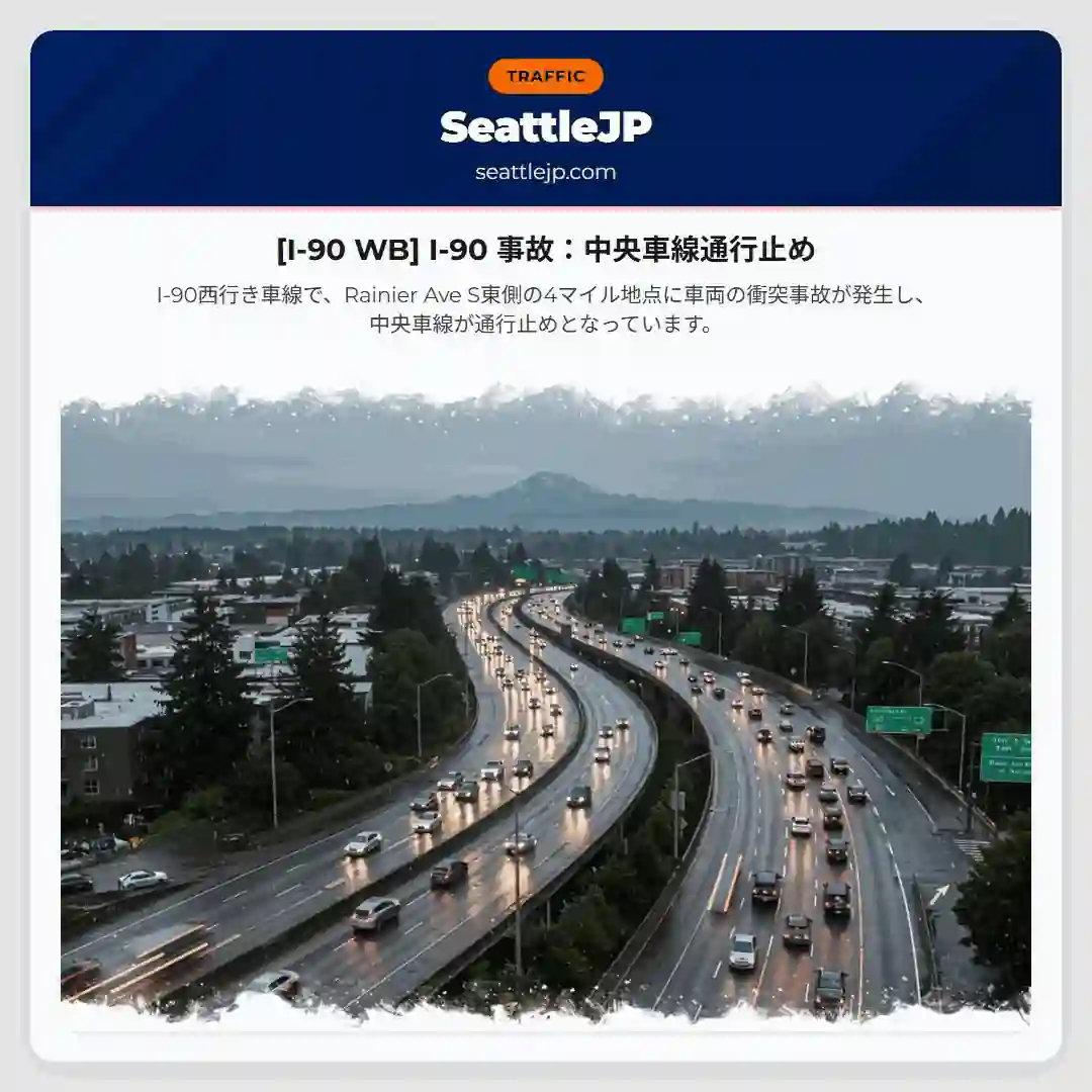 [I-90 WB] I-90 事故：中央車線通行止め