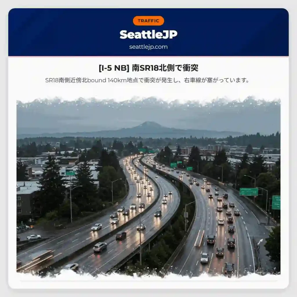 [I-5 NB] 南SR18北側で衝突
