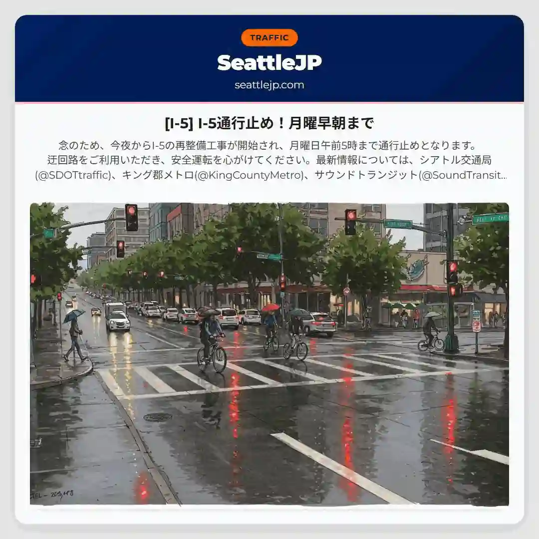 [I-5] I-5通行止め！月曜早朝まで