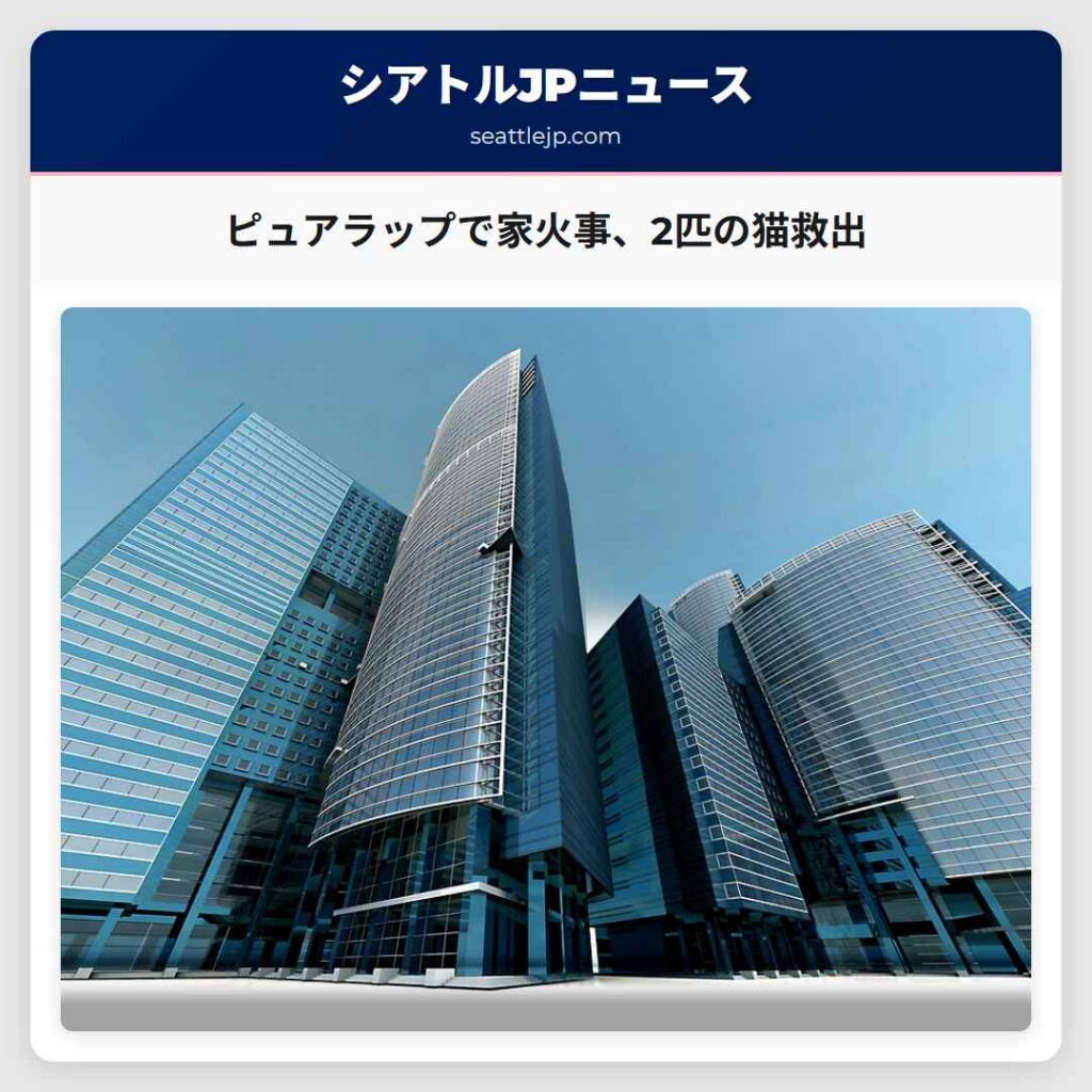 ピュアラップで家火事、2匹の猫救出