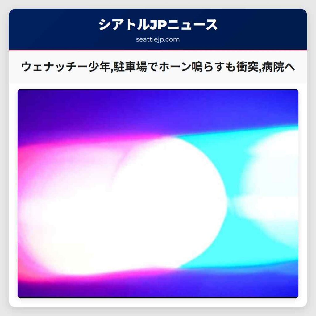 ウェナッチー少年,駐車場でホーン鳴らすも衝突,病院へ