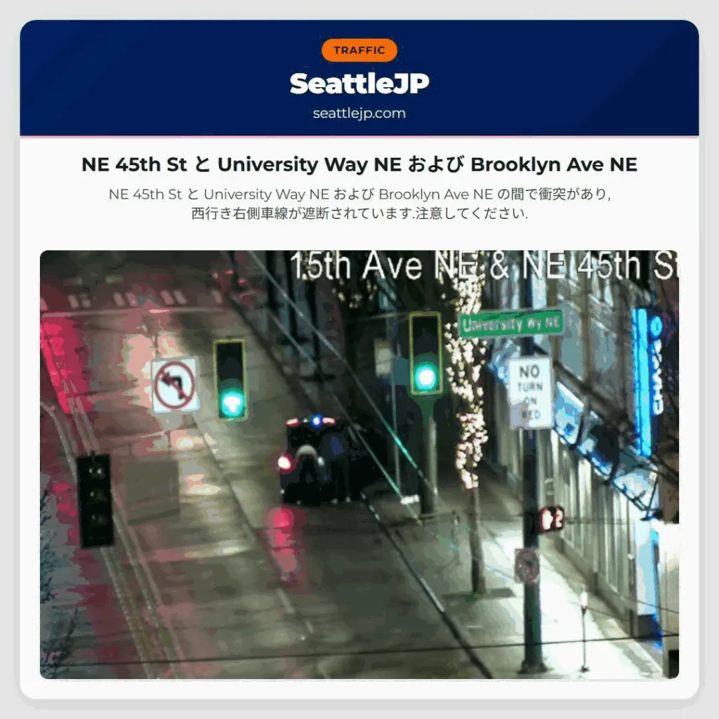 NE 45th St と University Way NE および Brooklyn Ave NE