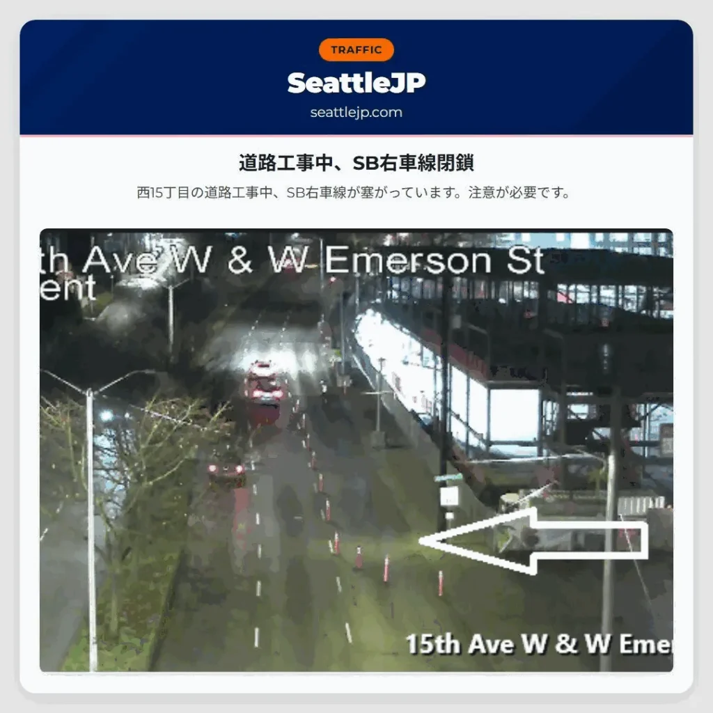 道路工事中、SB右車線閉鎖