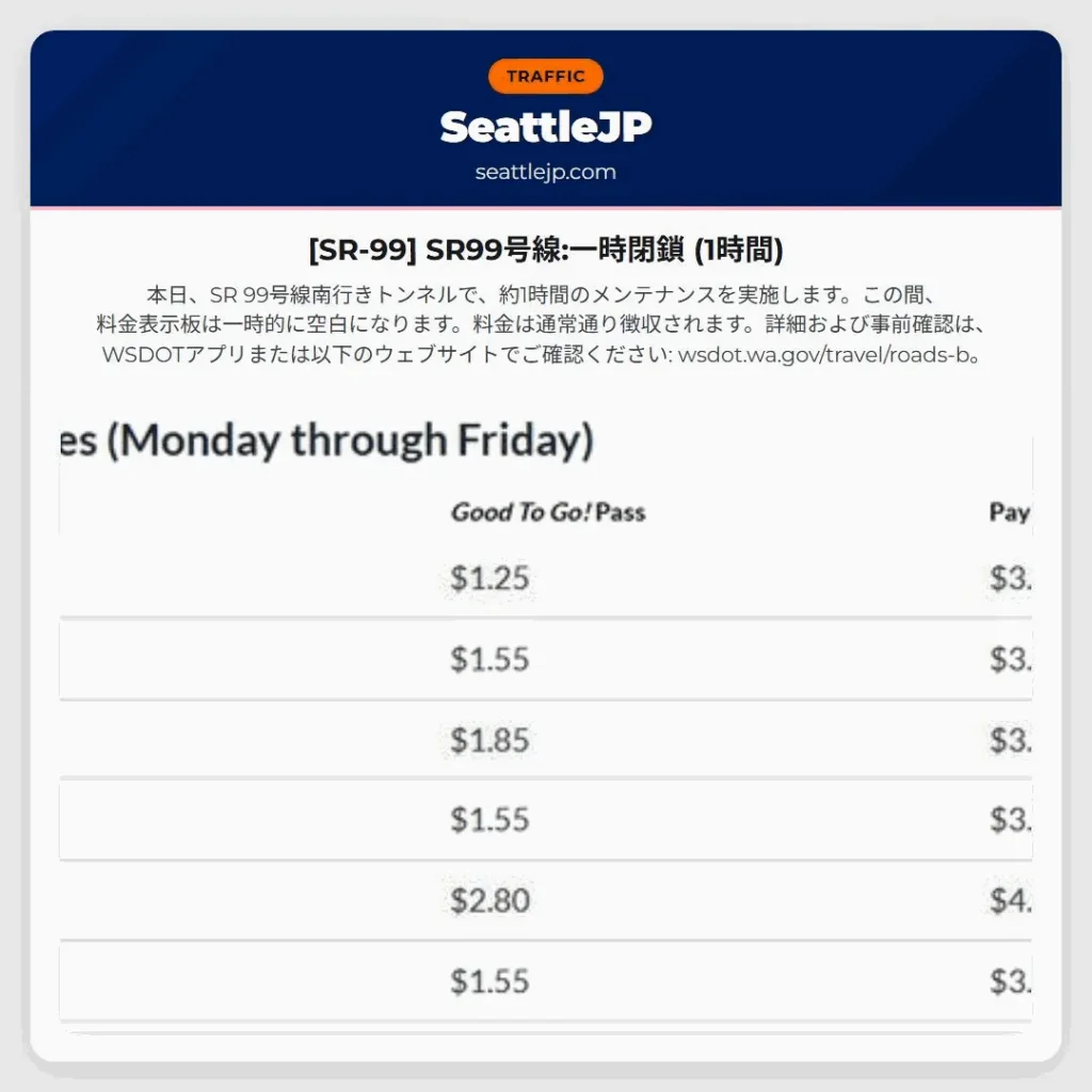 [SR-99] SR99号線:一時閉鎖 (1時間)