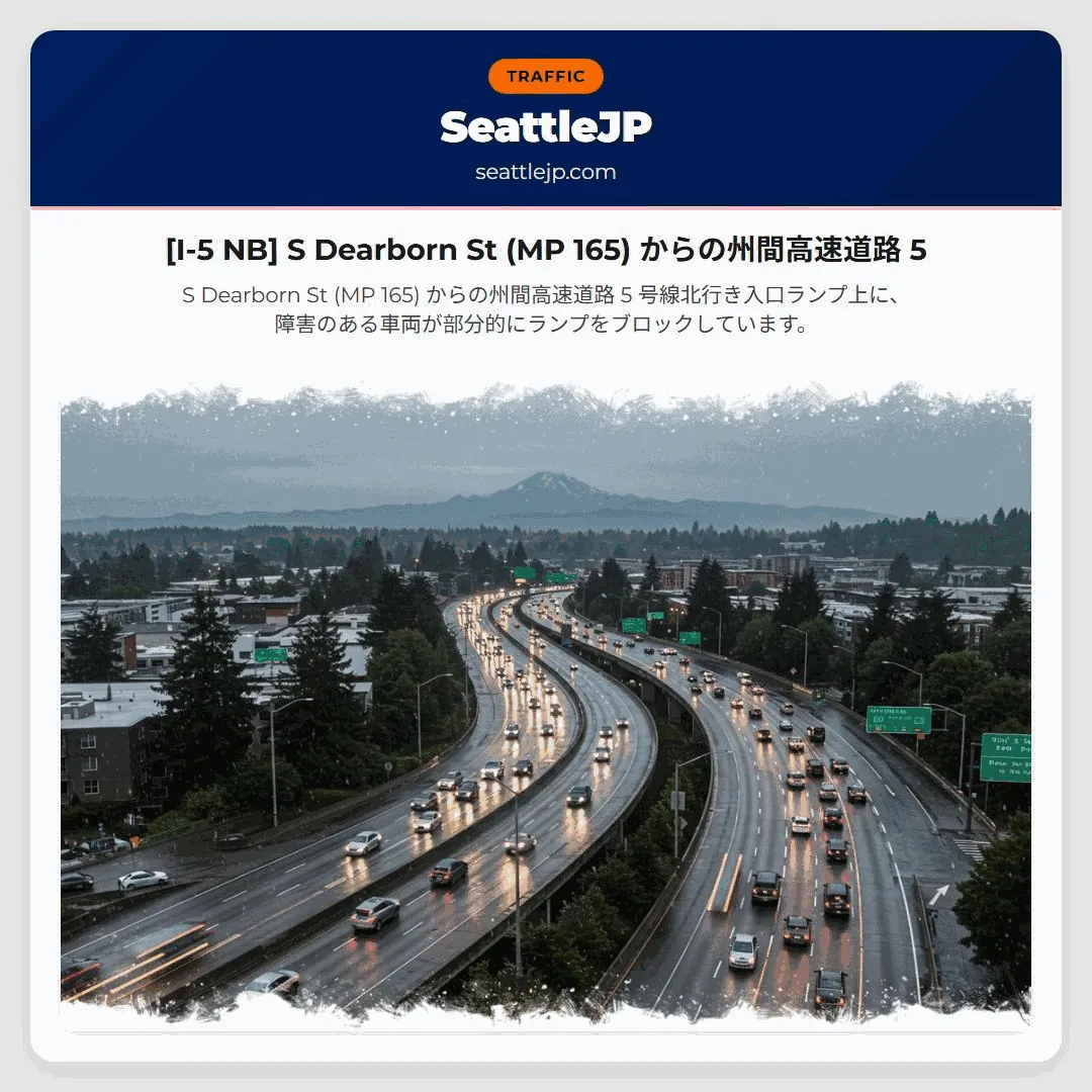 [I-5 NB] S Dearborn St (MP 165) からの州間高速道路 5