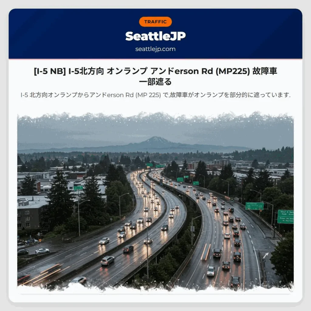 [I-5 NB] I-5北方向 オンランプ アンドerson Rd (MP225) 故障車 一部遮る