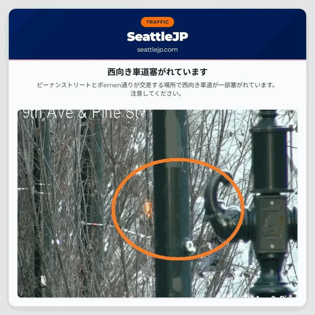 西向き車道塞がれています