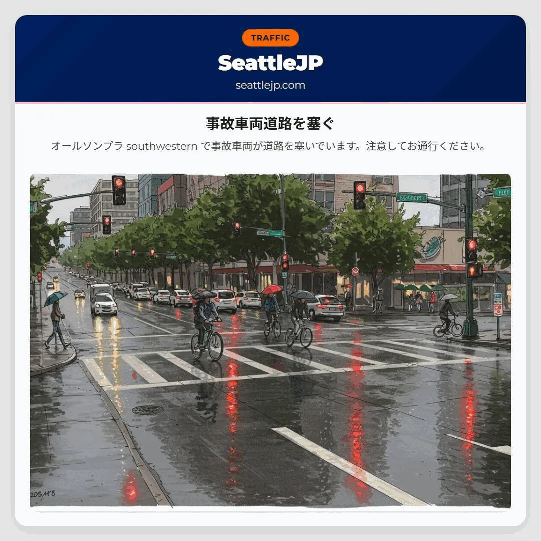 事故車両道路を塞ぐ