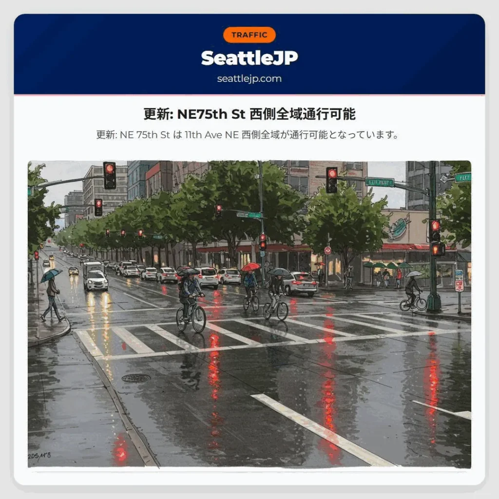 更新: NE75th St 西側全域通行可能