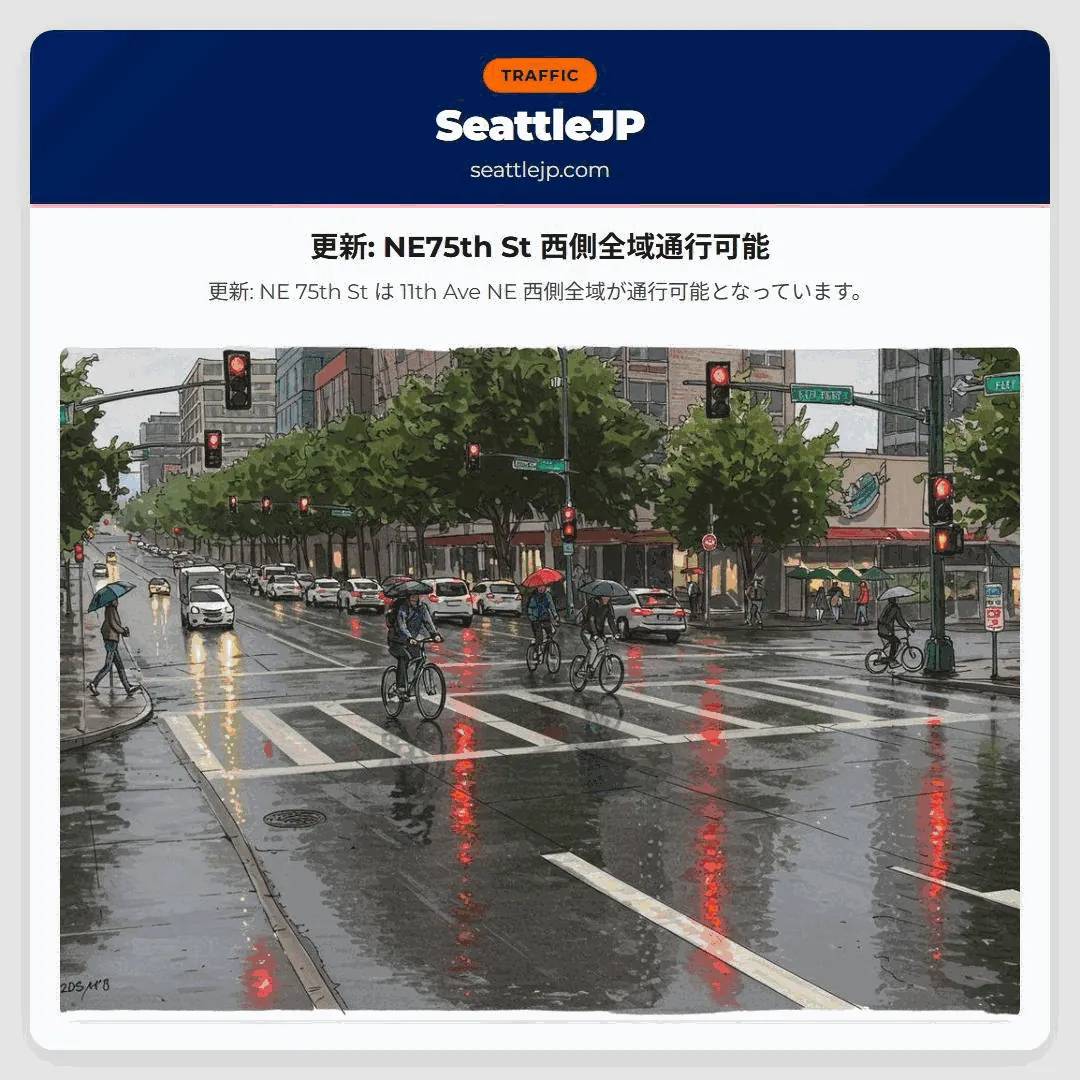 更新: NE75th St 西側全域通行可能