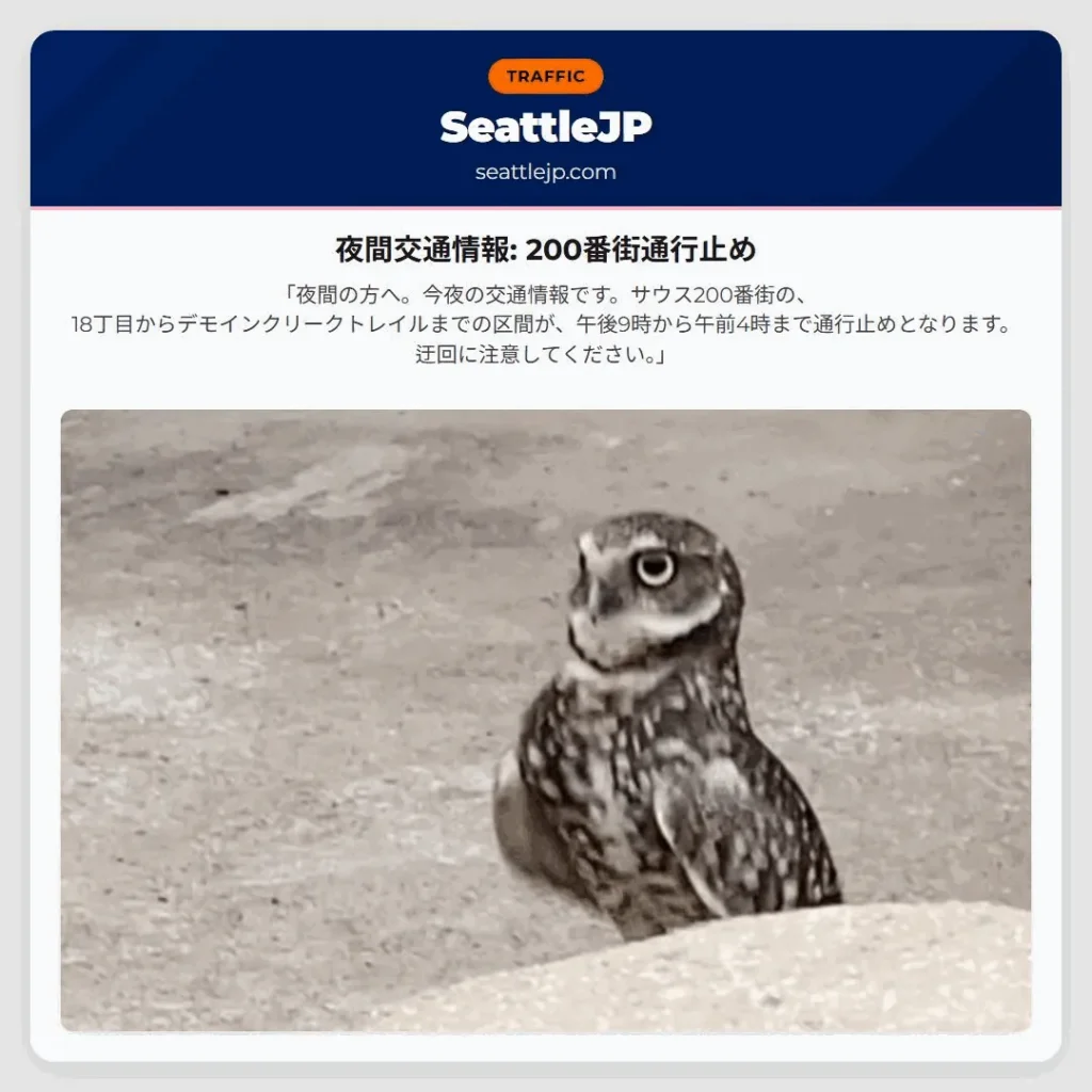 夜間交通情報: 200番街通行止め