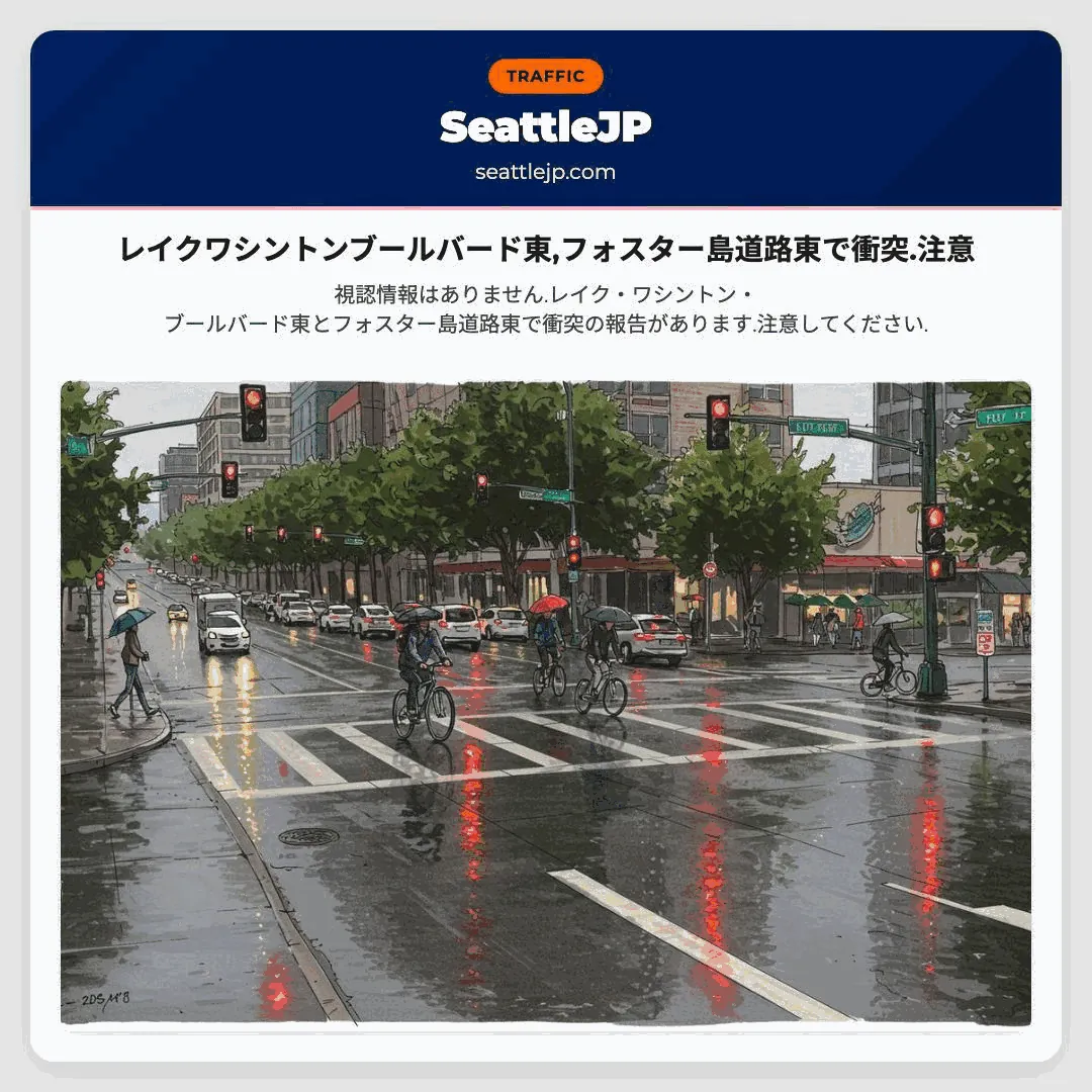 レイクワシントンブールバード東,フォスター島道路東で衝突.注意